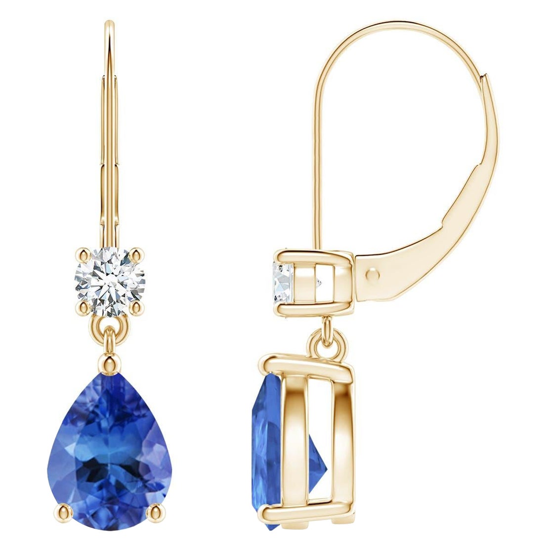 Angara Orecchini a goccia con pera naturale di tanzanite da 2,2 carati in oro massiccio 14K