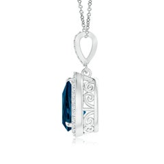 Angara Natural Pear 2.3 ct London Blue Topaz Halo Pendant in 14K Solid Gold