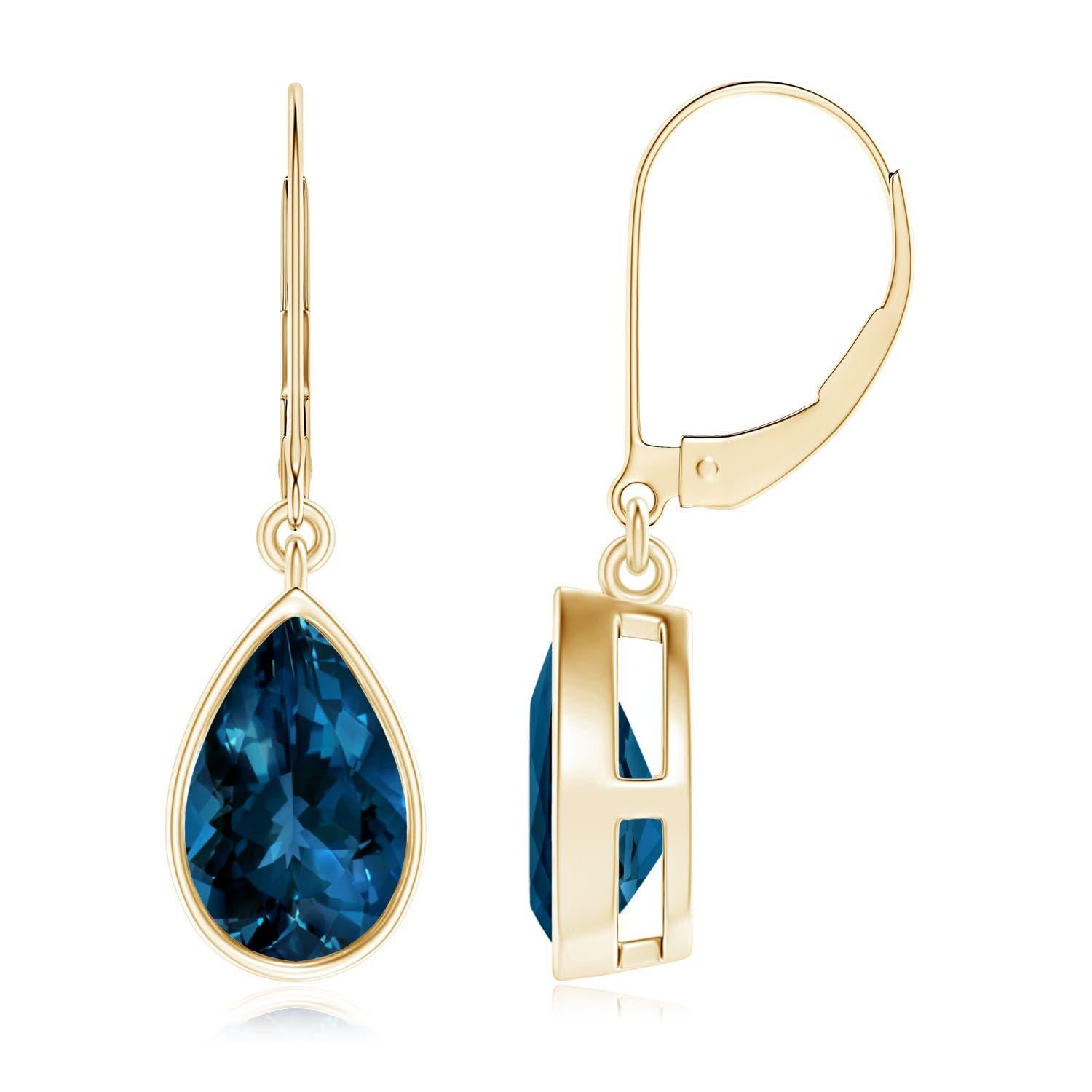 Boucles d'oreilles pendantes en or 14K avec Topaze bleue de Londres 3,3 ct en poire naturelle Angara Neuf - En vente à Los Angeles, CA