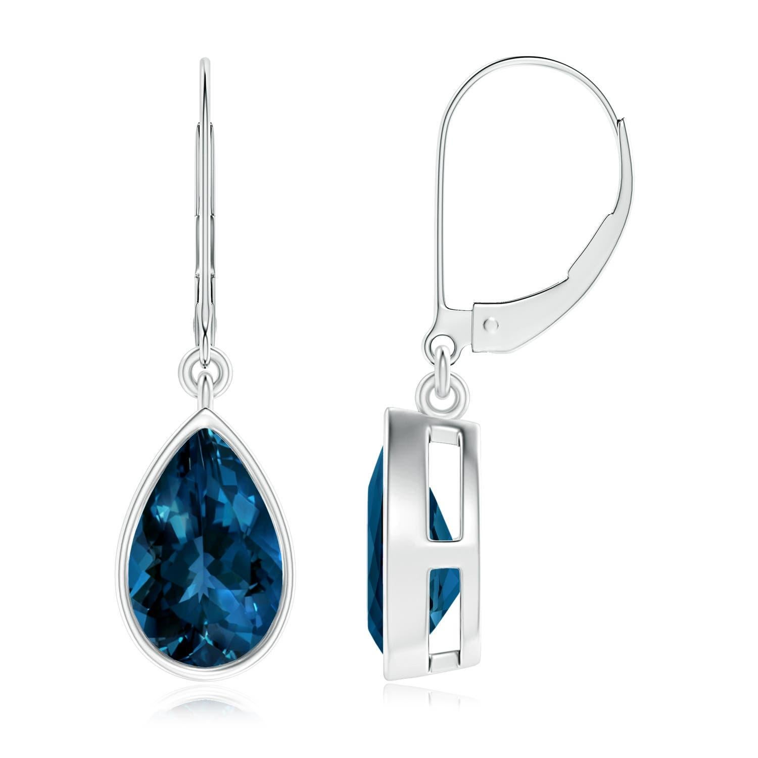Boucles d'oreilles pendantes en or 14K avec Topaze bleue de Londres 3,3 ct en poire naturelle Angara Pour femmes en vente