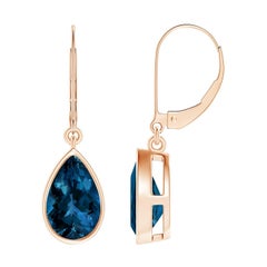 Boucles d'oreilles pendantes en or 14K avec Topaze bleue de Londres 3,3 ct en poire naturelle Angara