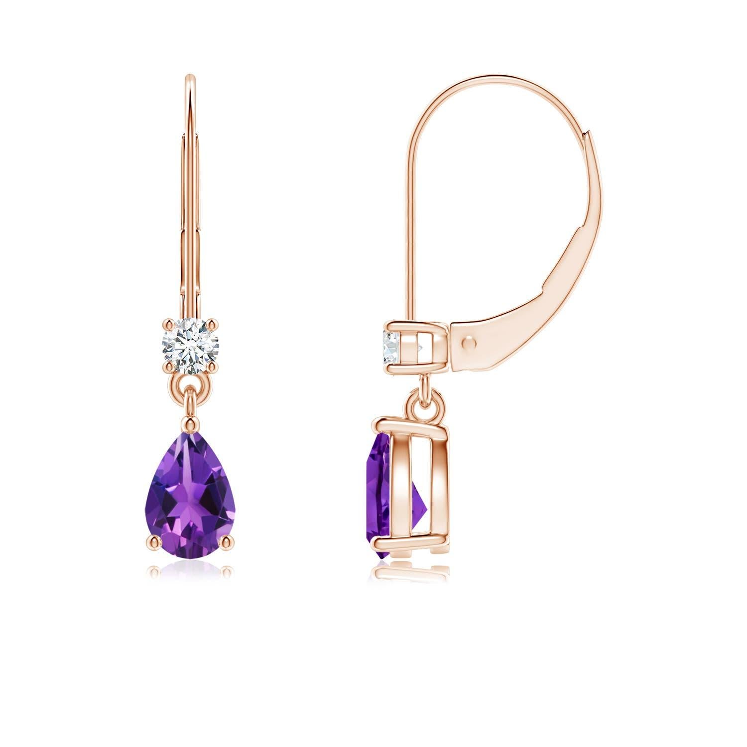 Angara Natural Pear Amethyst Leverback Drop Ohrringe mit Diamant in 14K Gold im Zustand „Neu“ im Angebot in Los Angeles, CA