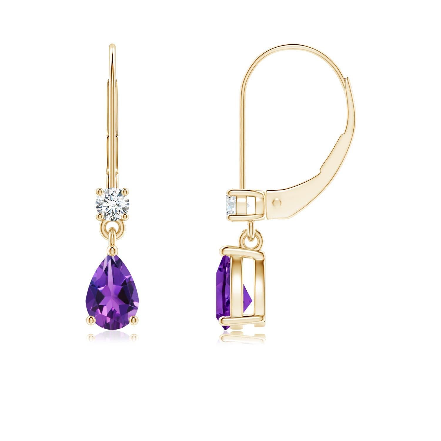 Angara Natural Pear Amethyst Leverback Drop Ohrringe mit Diamant in 14K Gold Damen im Angebot