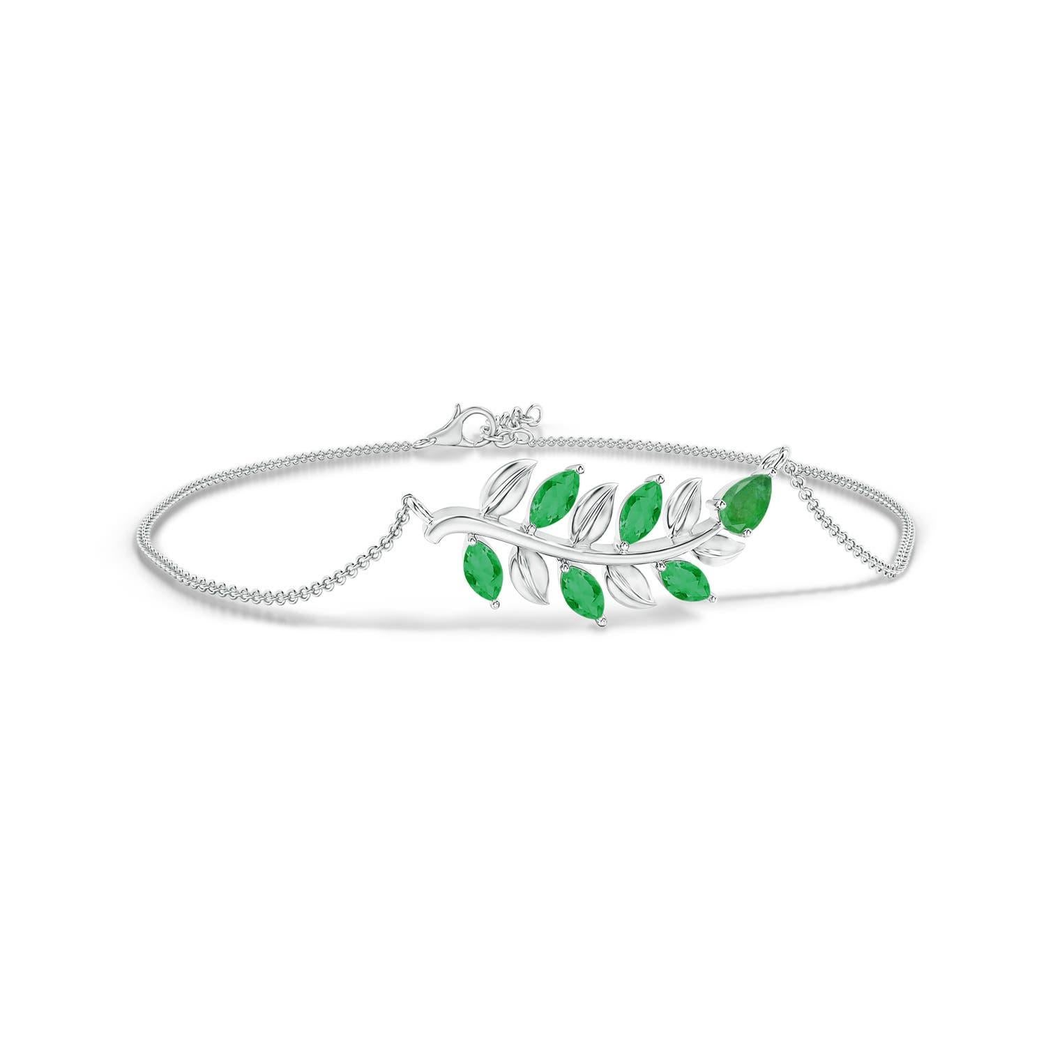 Women's Angara Natural Pear and Marquise Emerald Olive Branch Bracelet in 14K Solid Gold For Sale