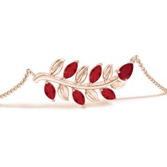 Angara Natural Pear and Marquise Ruby Olive Branch Bracelet in 14K Solid Gold