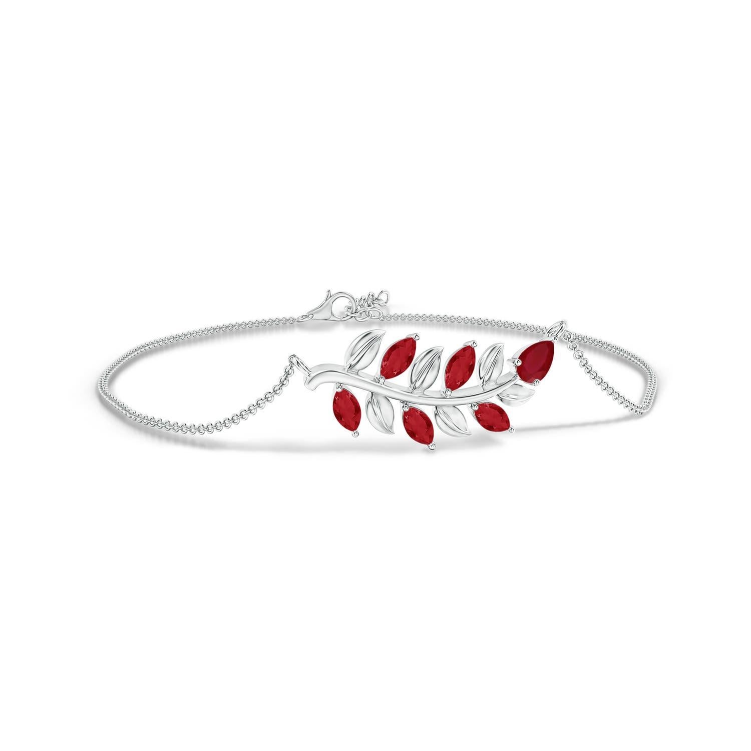 Angara Natural Pear and Marquise Ruby Olive Branch Bracelet in 14K Solid Gold In New Condition For Sale In Los Angeles, CA