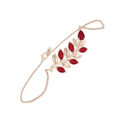 Angara Natural Pear and Marquise Ruby Olive Branch Bracelet in 14K Solid Gold