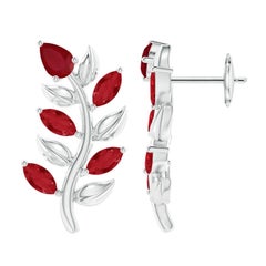 Angara Natural Pear and Marquise Ruby Olive Branch Earrings in 14K Solid Gold