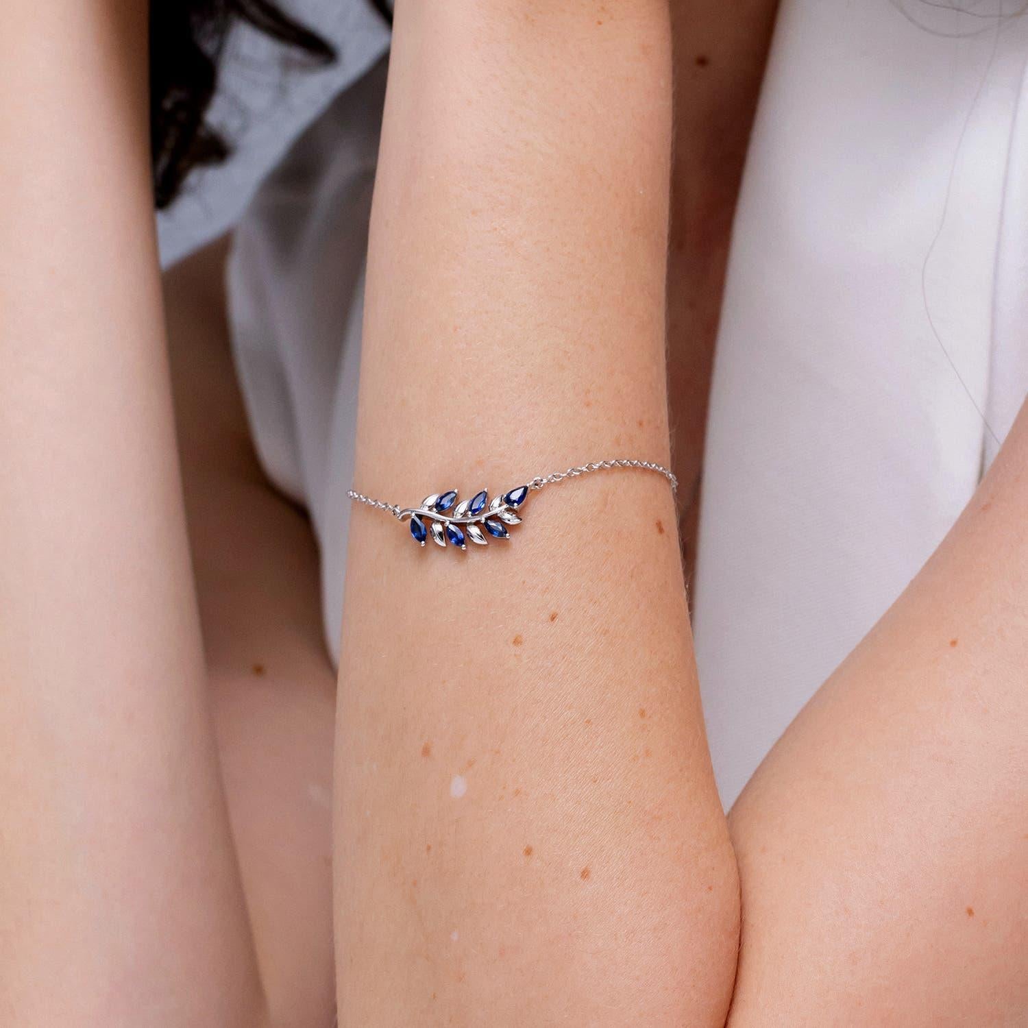 Pear Cut Angara Natural Pear and Marquise Sapphire Branch Bracelet in 14K Gold for Women For Sale