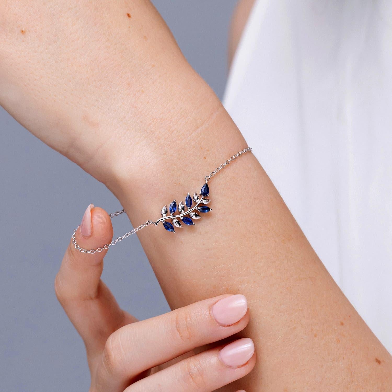 Angara Natural Pear and Marquise Sapphire Branch Bracelet in 14K Gold for Women In New Condition For Sale In Los Angeles, CA