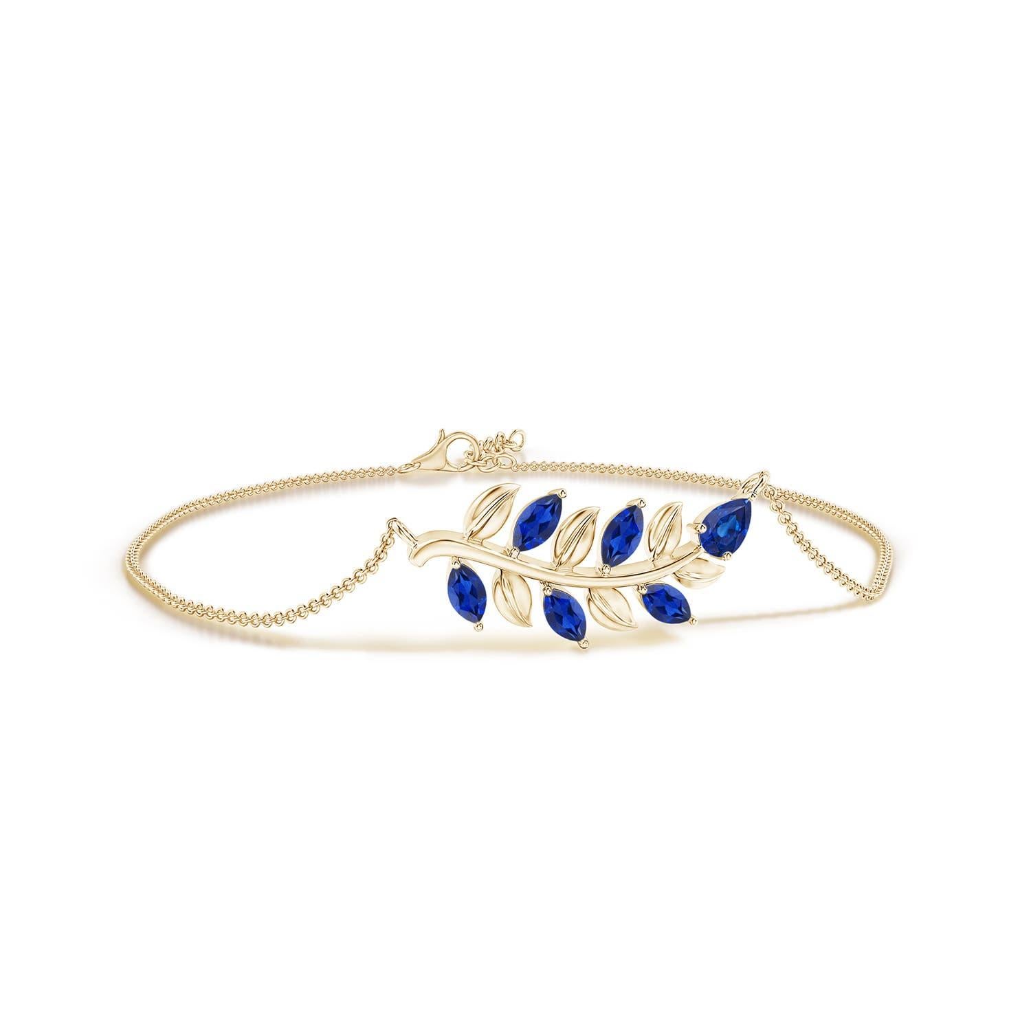 Angara Natural Pear and Marquise Sapphire Branch Bracelet in 14K Gold for Women For Sale 1