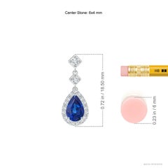 Angara Natural Pear Blue Sapphire Drop Earrings with Diamond Halo in 14K Gold