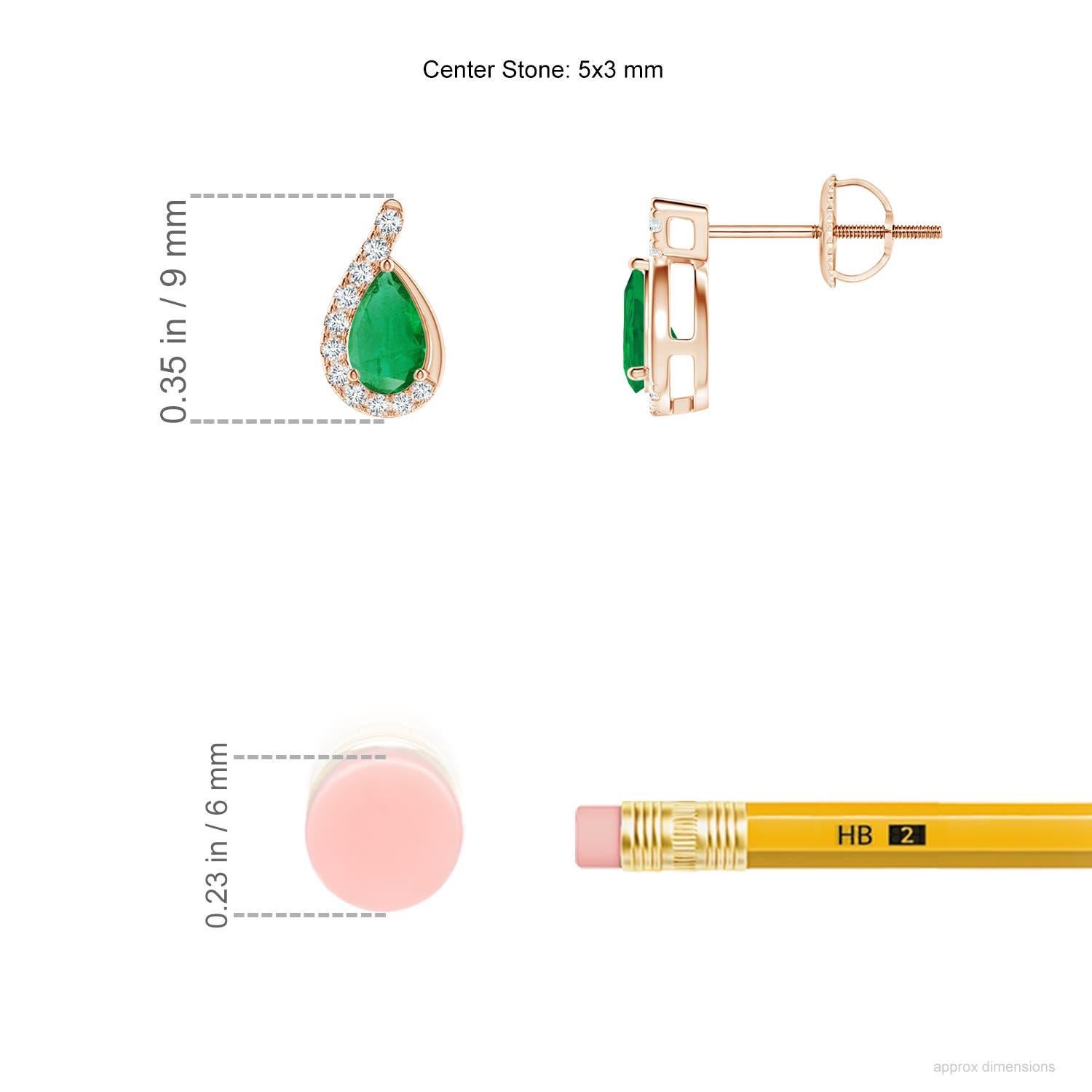 Angara Natural Pear Emerald Earrings with Diamond Swirl Frame in 14K Solid Gold In New Condition For Sale In Los Angeles, CA