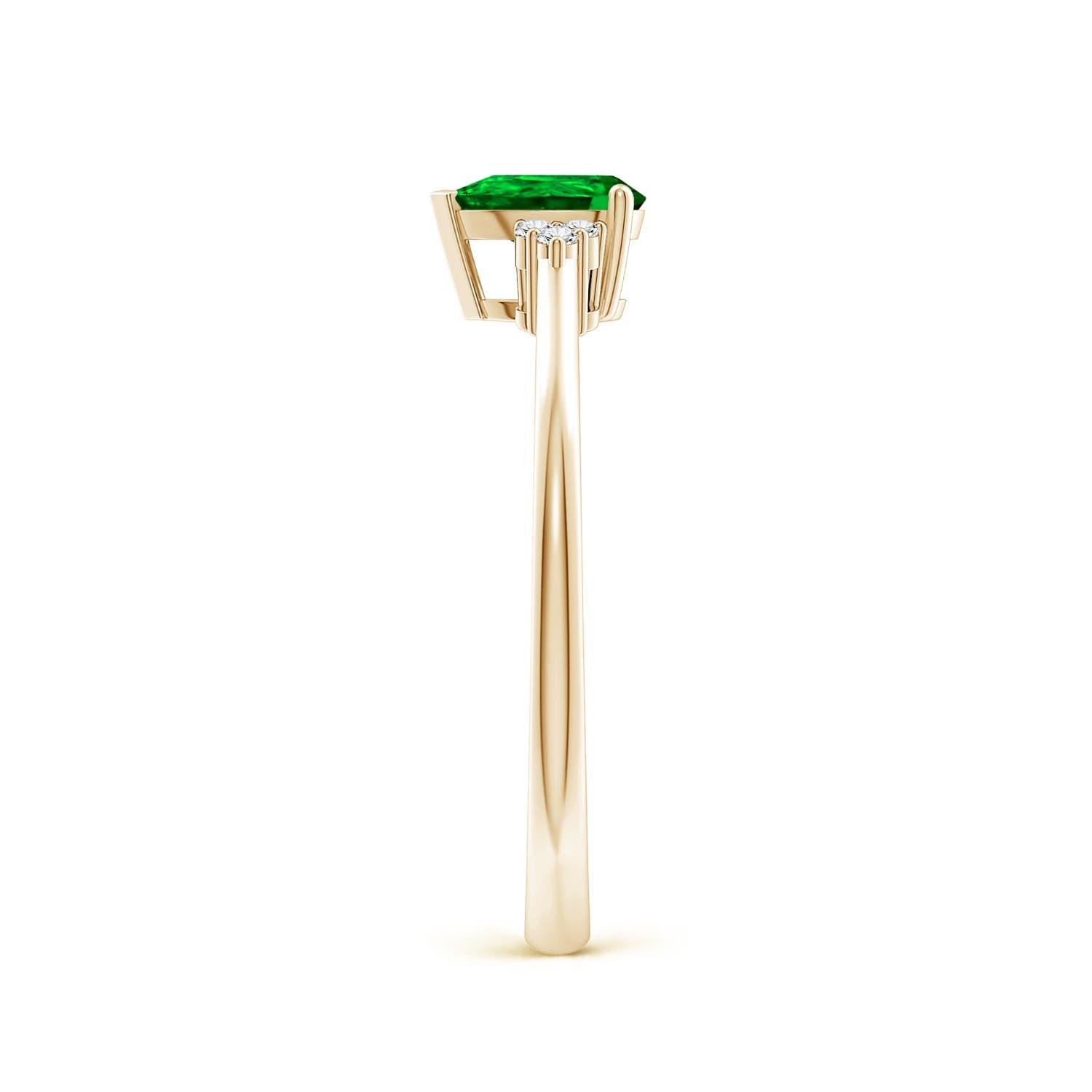Anillo solitario de esmeralda pera natural Angara con acento de diamantes en oro macizo de 14 quilates en Nuevo estado para la venta en Los Angeles, CA