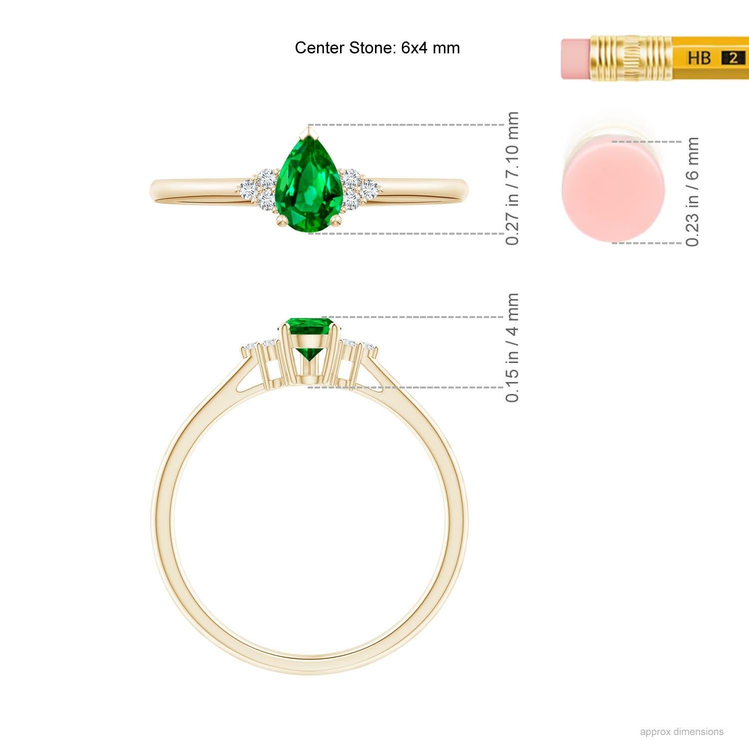 De las mujeres Anillo solitario de esmeralda pera natural Angara con acento de diamantes en oro macizo de 14 quilates en venta