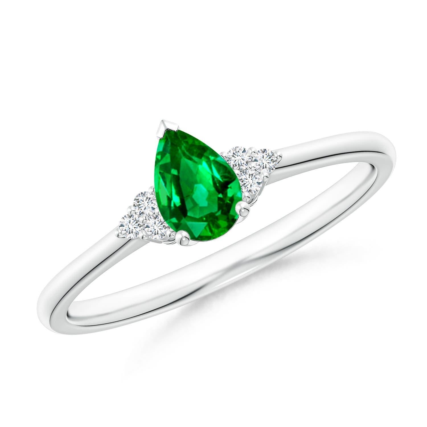 Anillo solitario de esmeralda pera natural Angara con acento de diamantes en oro macizo de 14 quilates en venta 1