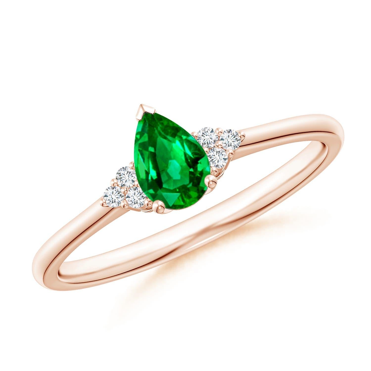 Anillo solitario de esmeralda pera natural Angara con acento de diamantes en oro macizo de 14 quilates en venta 2