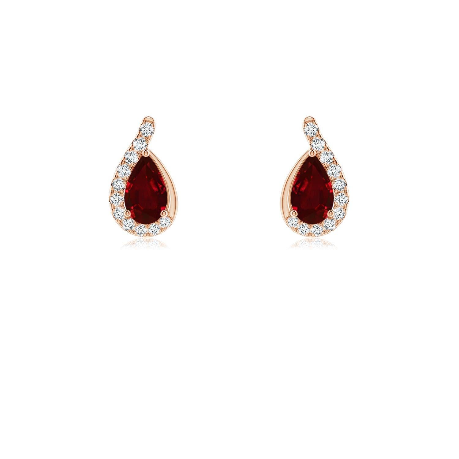 Boucles d'oreilles Angara en or massif 14 carats, rubis poire naturel avec monture tourbillonnante en diamant en vente 1