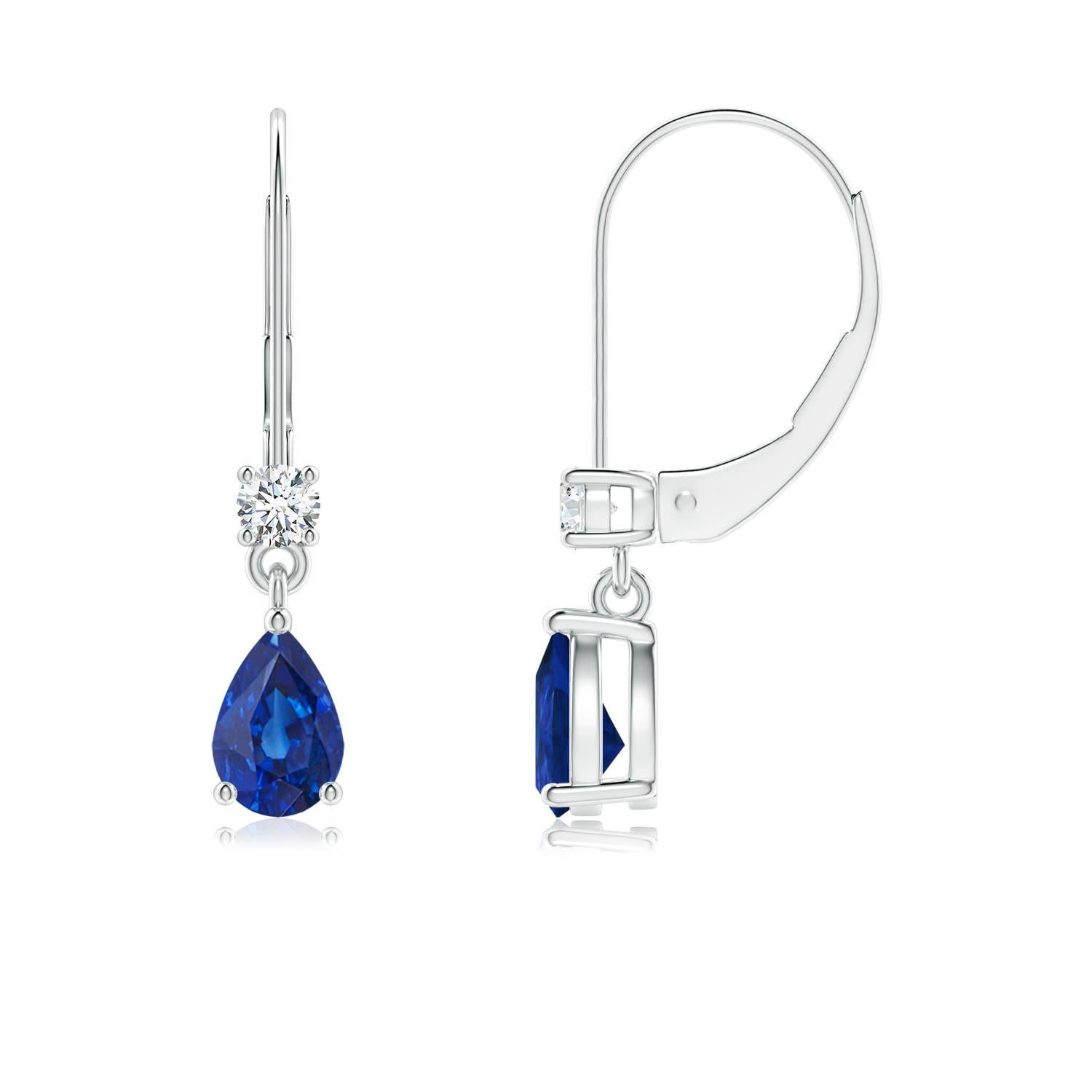 Boucles d'oreilles pendantes en or 14K avec diamant et saphir poire naturel Angara en vente 1