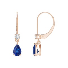 Boucles d'oreilles pendantes en or 14K avec diamant et saphir poire naturel Angara