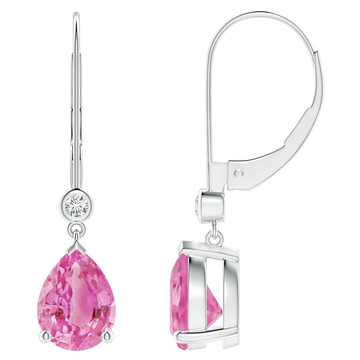 Boucles d'oreilles pendantes en or 14 carats Angara Natural Pear-Shape 2.5ct Pink Sapphire Leverback