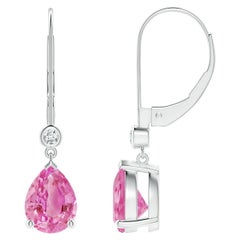 Boucles d'oreilles pendantes en or 14 carats Angara Natural Pear-Shape 2.5ct Pink Sapphire Leverback