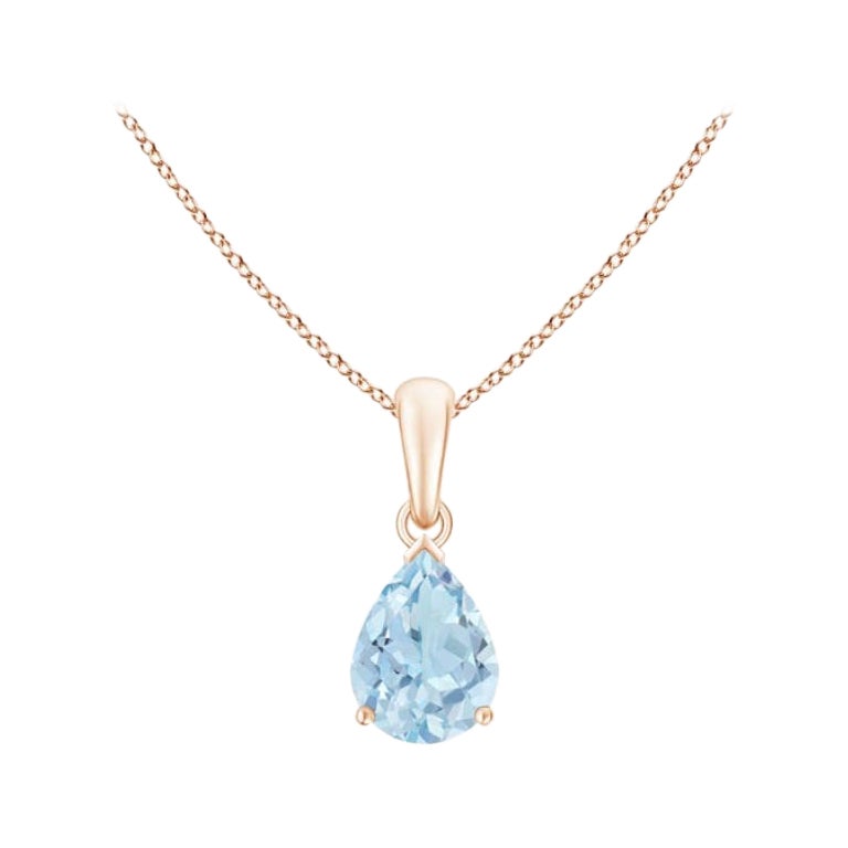 ANGARA Pendentif solitaire en or rose 14 carats avec aigue-marine naturelle en forme de poire de 0,85 carat