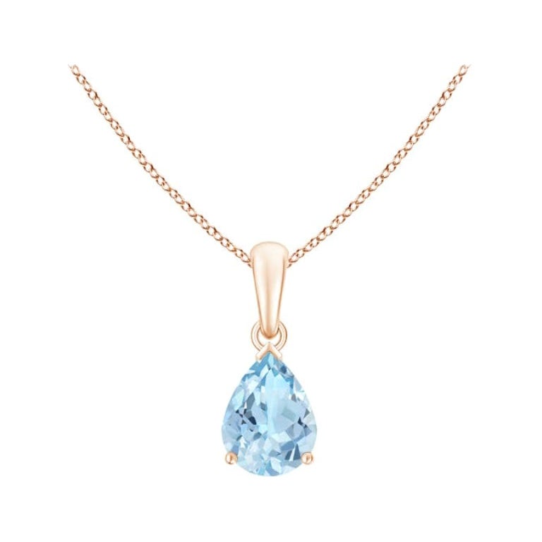 ANGARA Pendentif solitaire en or rose 14 carats avec aigue-marine naturelle en forme de poire de 0,85 carat