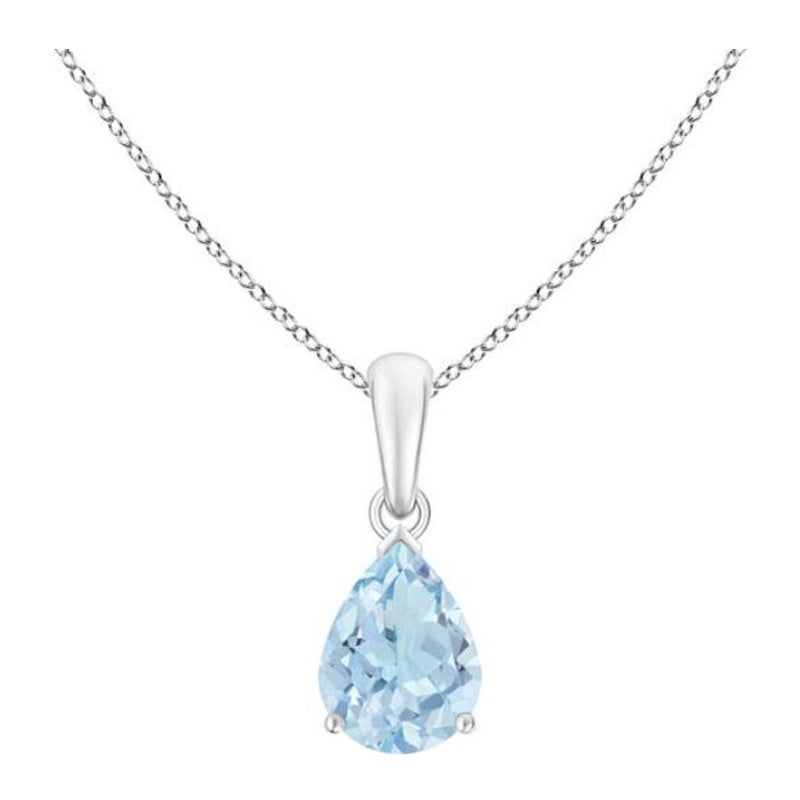 ANGARA Pendentif solitaire en or blanc 14 carats avec aigue-marine naturelle en forme de poire de 0,85 carat