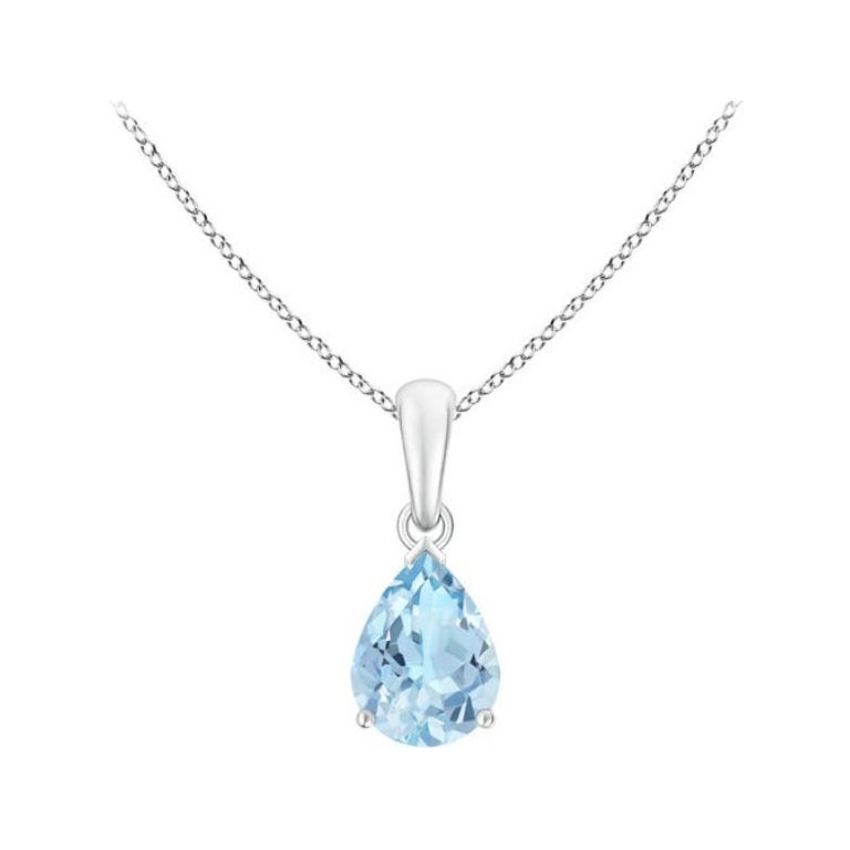 ANGARA Pendentif solitaire en or blanc 14 carats avec aigue-marine naturelle en forme de poire de 0,85 carat