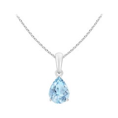 ANGARA Pendentif solitaire en or blanc 14 carats avec aigue-marine naturelle en forme de poire de 0,85 carat