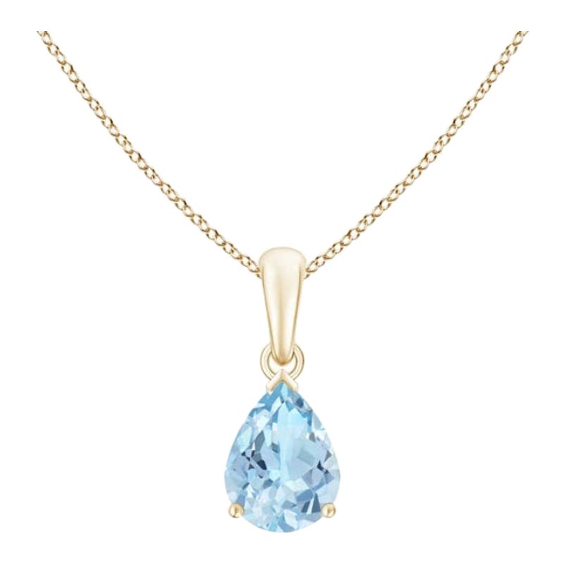 ANGARA Pendentif solitaire en or jaune 14 carats avec aigue-marine naturelle en forme de poire de 0,85 carat