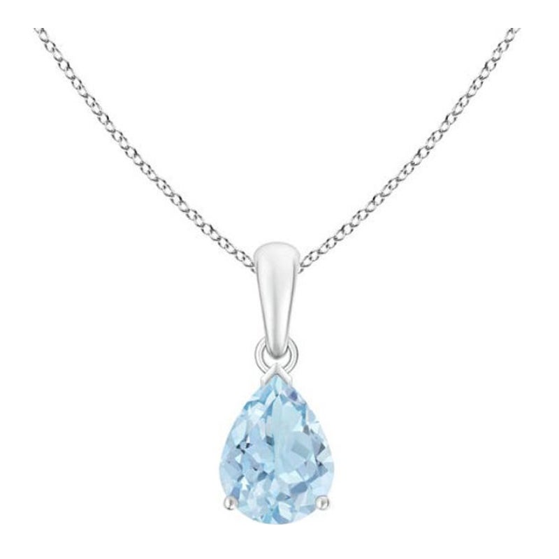 ANGARA Pendentif solitaire en platine avec aigue-marine naturelle en forme de poire de 0,85 carat