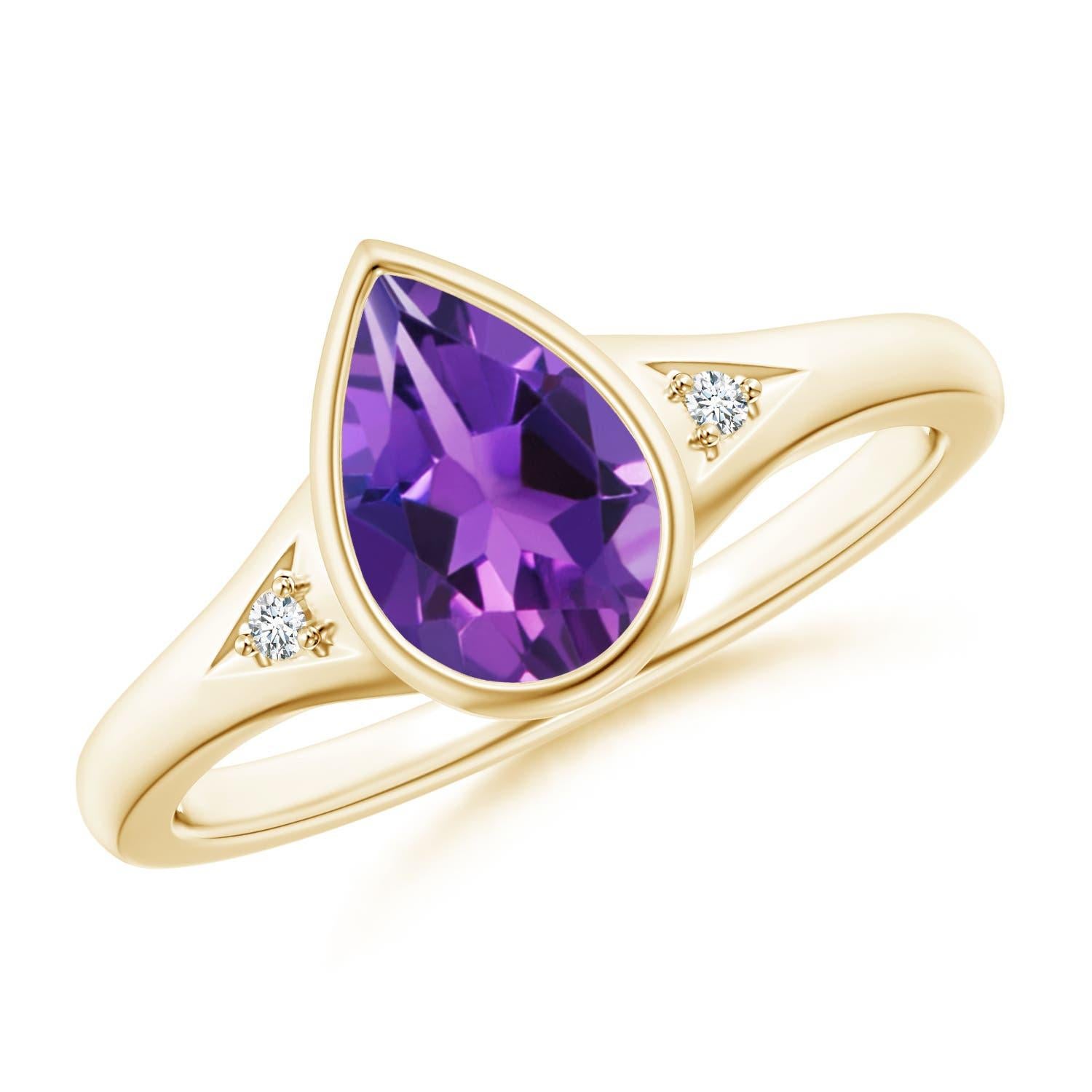 Angara Bague en or massif 14K avec améthyste en forme de poire de 1,05 ct et diamants en vente 2