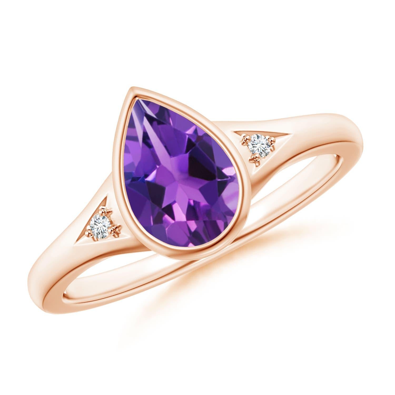 Angara Bague en or massif 14K avec améthyste en forme de poire de 1,05 ct et diamants en vente 3