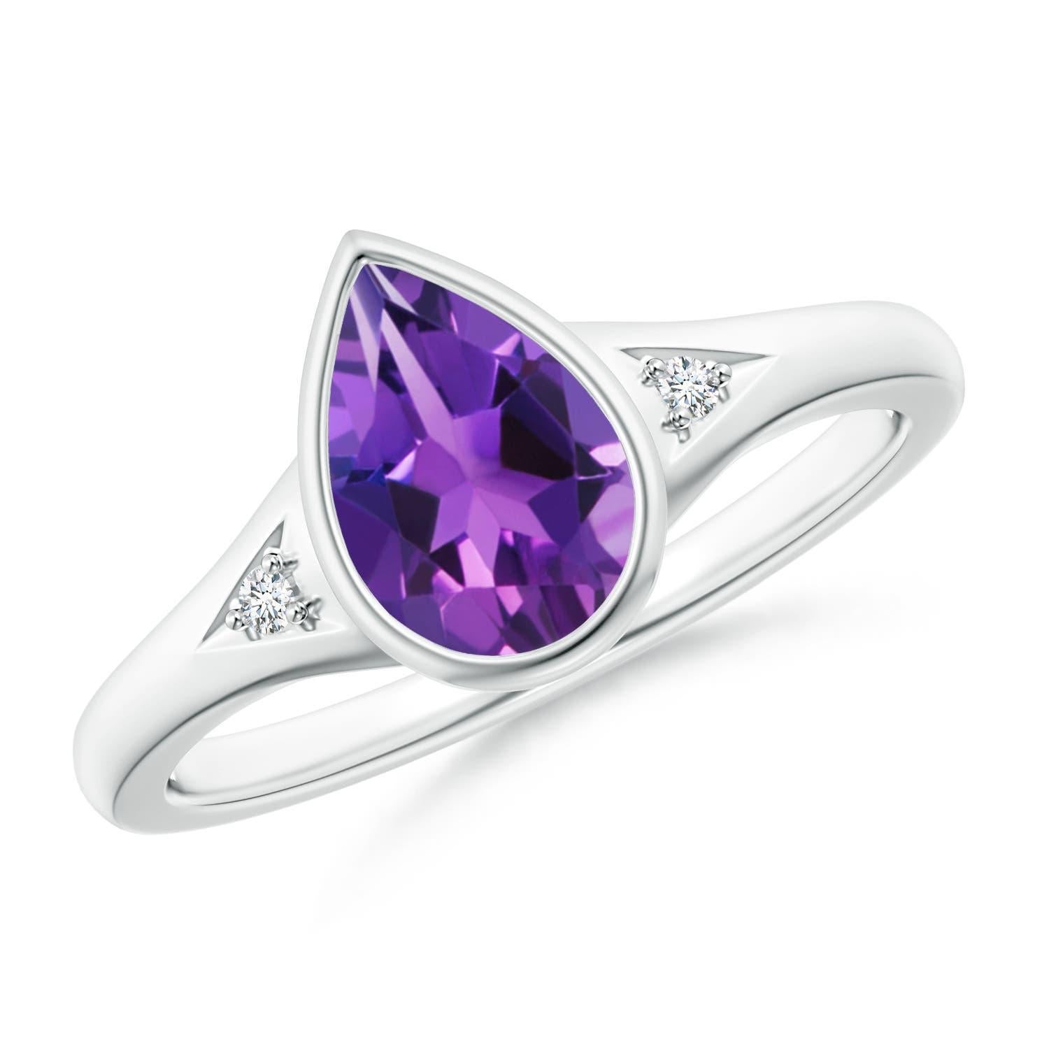 Angara Bague en or massif 14K avec améthyste en forme de poire de 1,05 ct et diamants