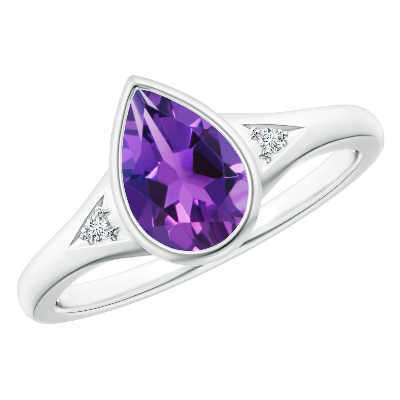 Angara Bague en or massif 14K avec améthyste en forme de poire de 1,05 ct et diamants en vente