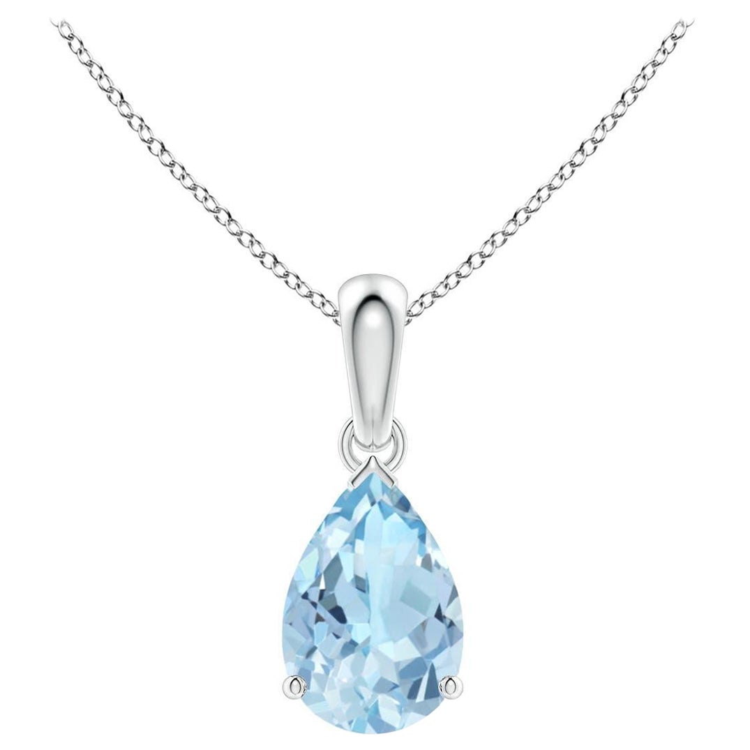 Angara Pendentif solitaire en or massif 14K avec aigue-marine en forme de poire de 1,12ct en vente