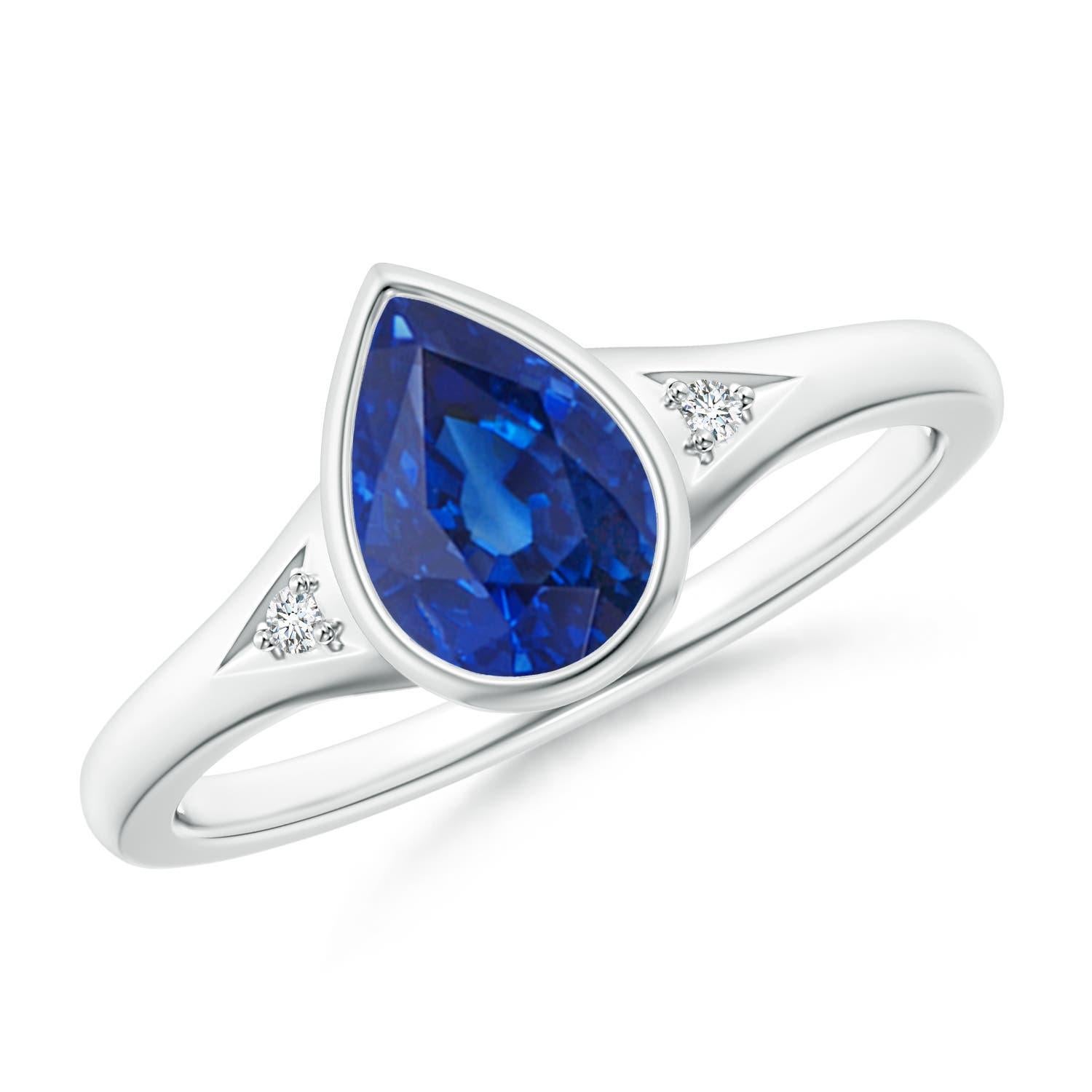 Angara Natürlicher birnenförmiger 1,15 ct blauer Saphir Verlobungsring in 14K Gold im Angebot 2