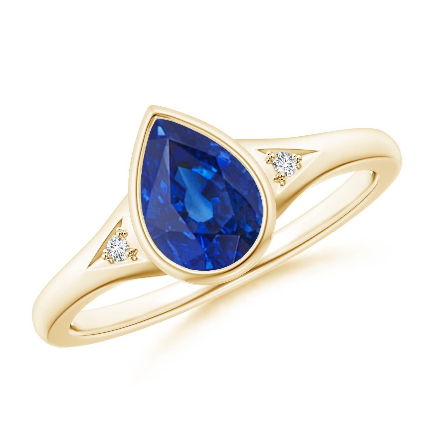 Angara Natürlicher birnenförmiger 1,15 ct blauer Saphir Verlobungsring in 14K Gold im Angebot 3