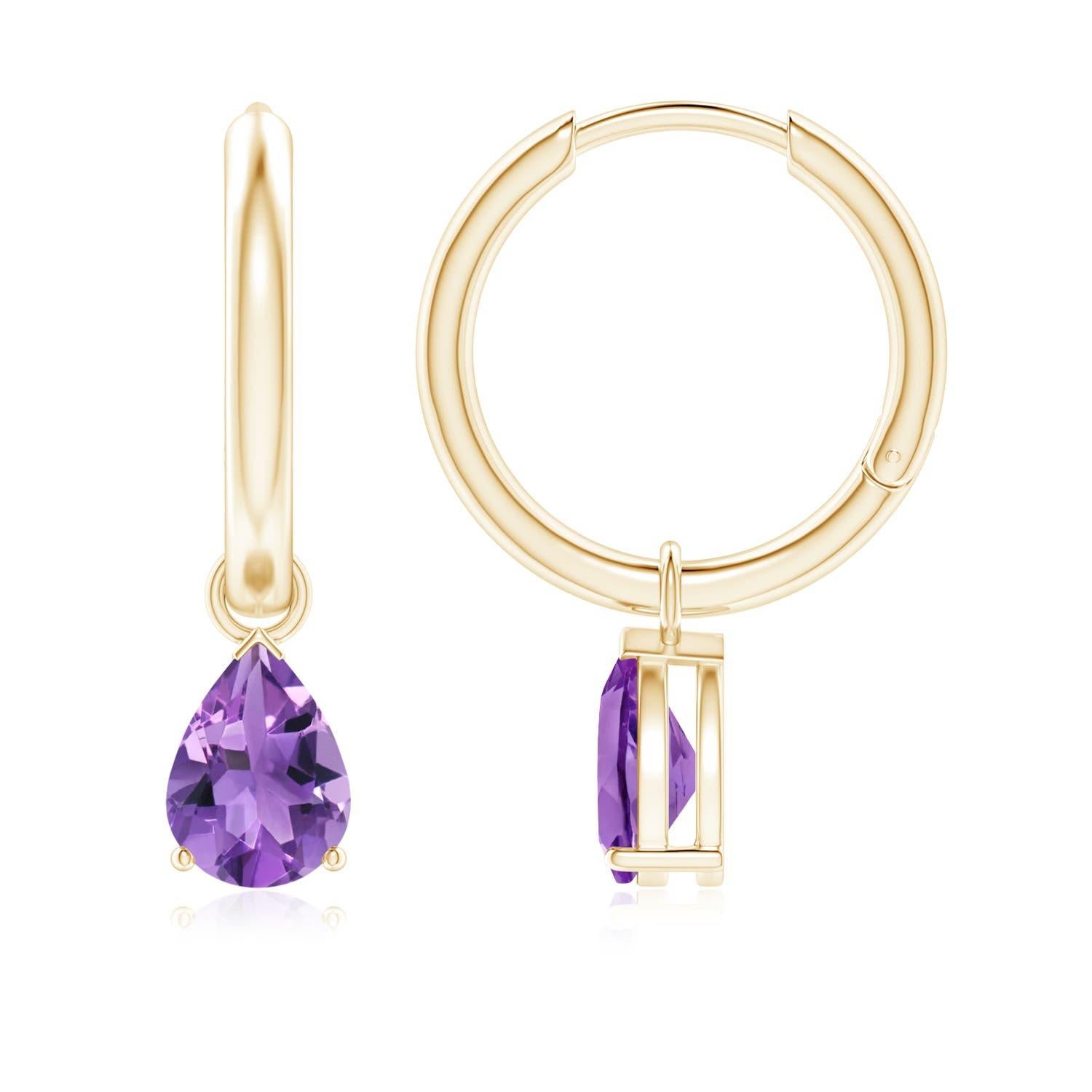 Angara Natürliche birnenförmige 1,2 ct Amethyst Ohrringe mit Scharnier und Ohrring in 14K Gold im Zustand „Neu“ im Angebot in Los Angeles, CA