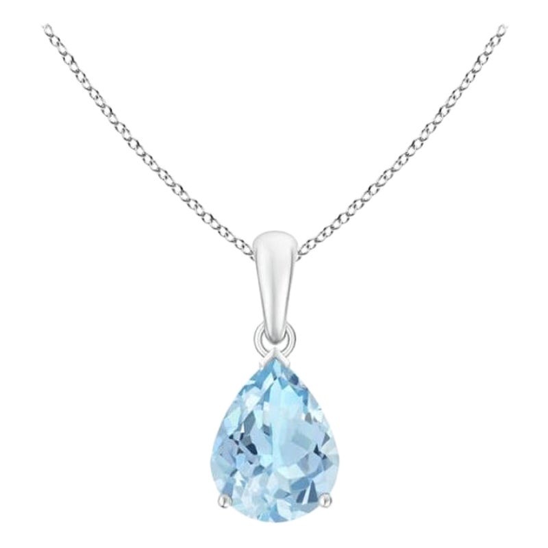 ANGARA Pendentif solitaire en or blanc 14 carats avec aigue-marine naturelle en forme de poire de 1,25 carat