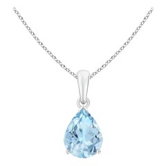 ANGARA Pendentif solitaire en or blanc 14 carats avec aigue-marine naturelle en forme de poire de 1,25 carat