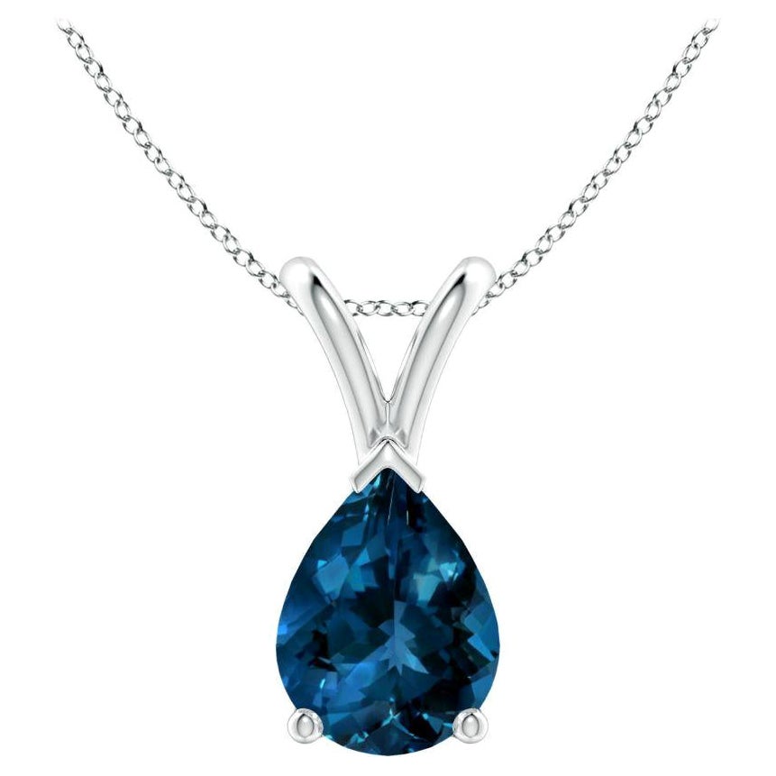 ANGARA Pendentif en or blanc 14 carats avec topaze bleue de Londres en forme de poire naturelle de 1,25 carat