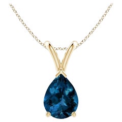 ANGARA Pendentif en or jaune 14 carats avec topaze bleue de Londres en forme de poire naturelle de 1,25 carat