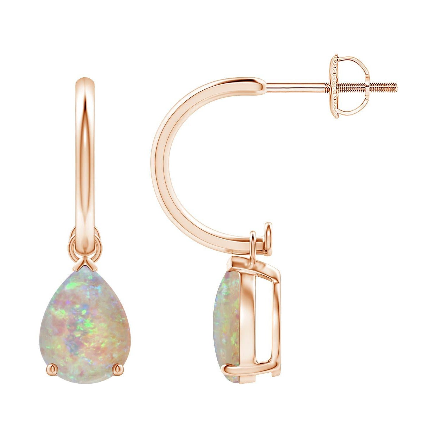 Angara Natural Pear-Shaped 1.4 ct Opal Drop Earrings with Screw Back in 14K Gold