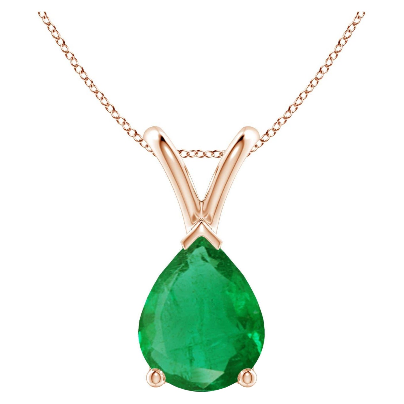 Angara Colgante solitario de esmeralda natural en forma de pera de 1,5 ct en oro rosa de 14 quilates