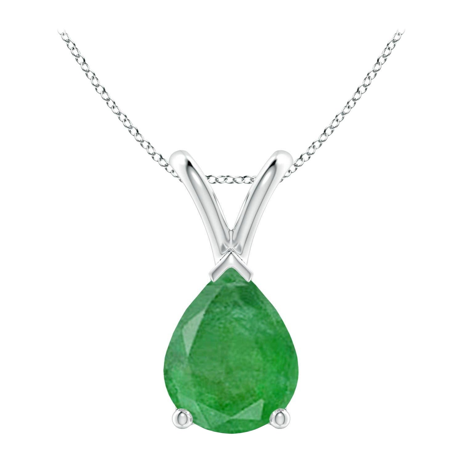 Angara Pendentif solitaire en or blanc 14K en forme de poire 1,5 ct Emeraude naturelle