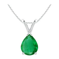 Angara Pendentif solitaire en or blanc 14K en forme de poire 1,5 ct Emeraude naturelle