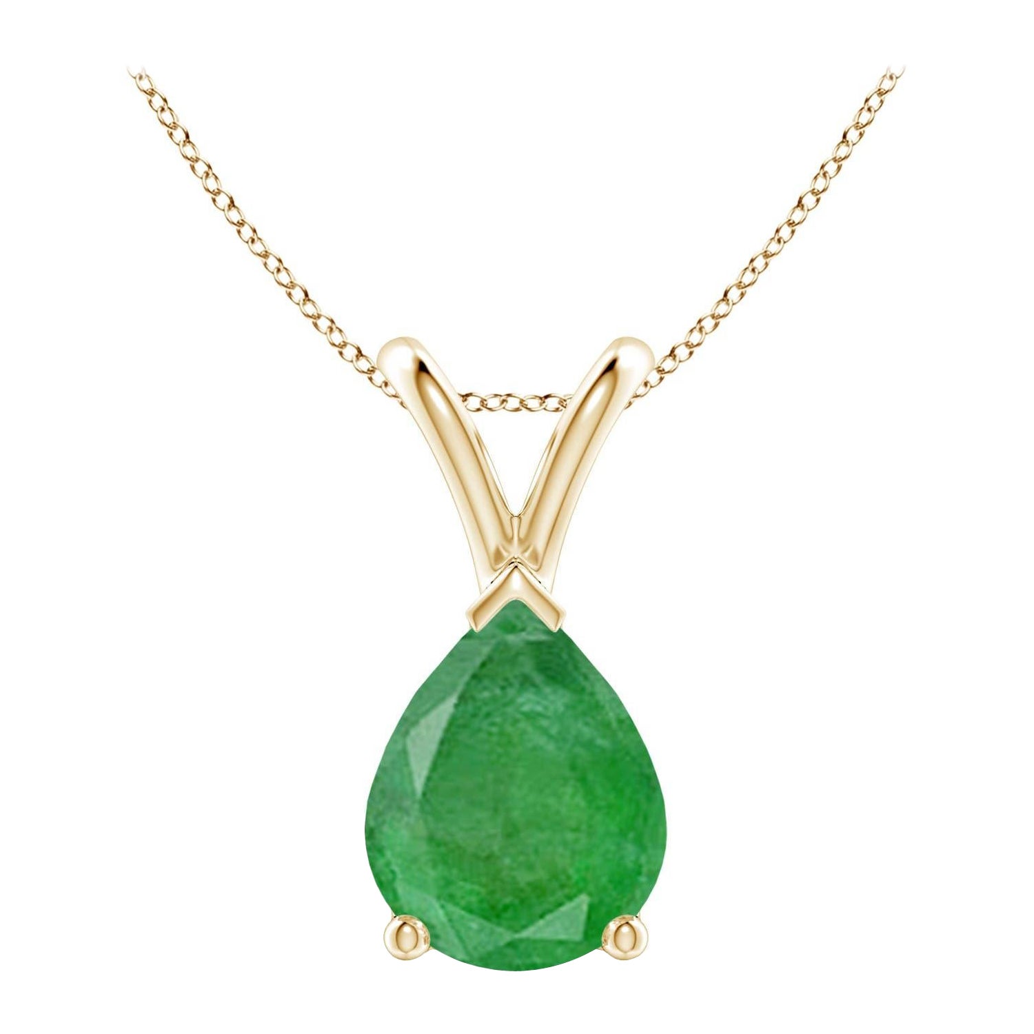 Angara Pendentif solitaire en or jaune 14K en forme de poire 1,5 ct Emeraude naturelle